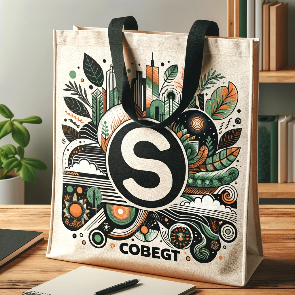 Dall·e 2024 03 11 13.15.06 A Stylish And Eco Friendly Promotional Tote Bag Featuring An Eye Catching Graphic Design That Incorporates Eco Conscious Themes And The Company's Bran